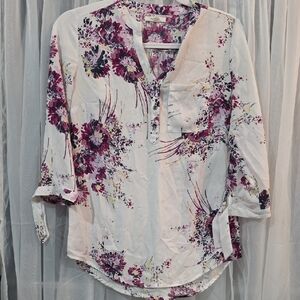 Maurices Floral Print Blouse - White and Pink